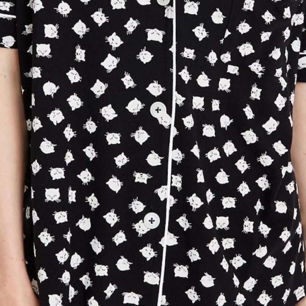 Madewell B/W Knit Bedtime Cat Person Pajamas Set M - Picture 5 of 7